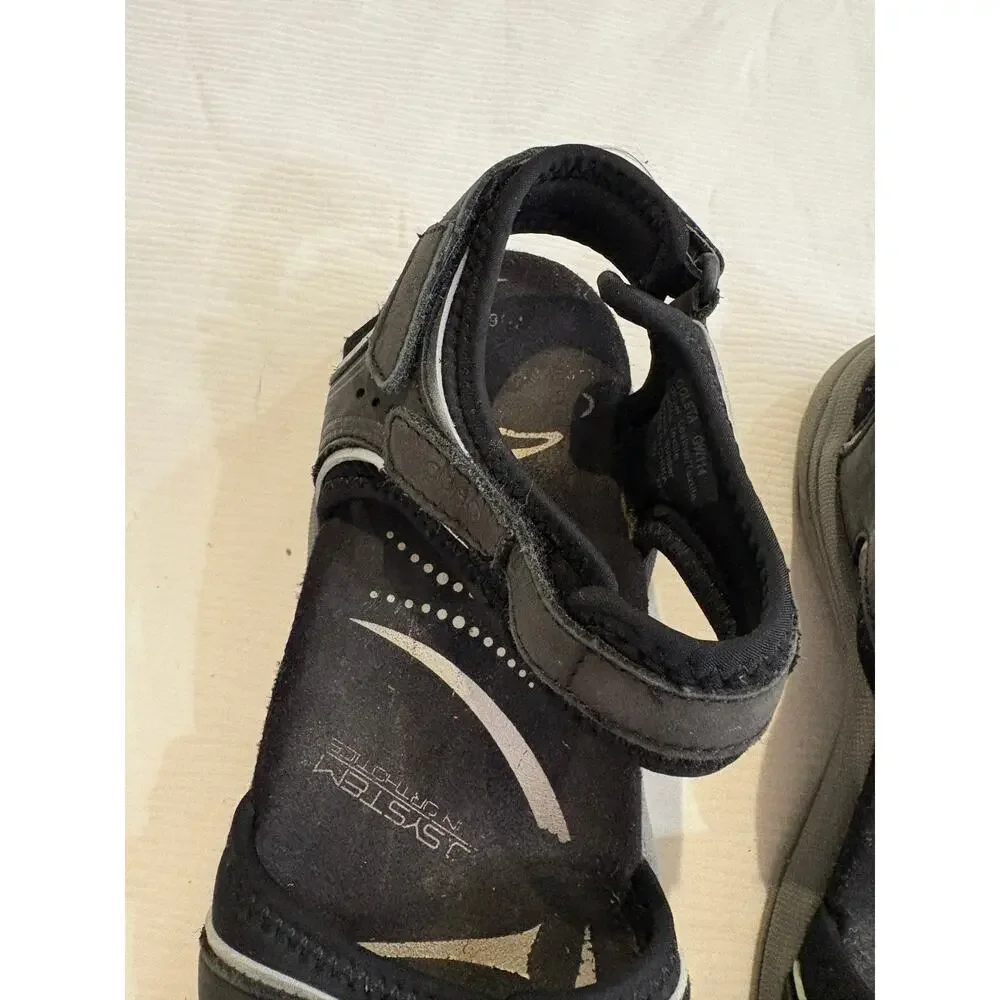 Abeo Goleta Sandals Black Silver Trim Leather Comfort Thong Womens 6 Narrow